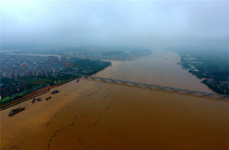 这是7月4日拍摄的水位暴涨的西江广西藤县段。